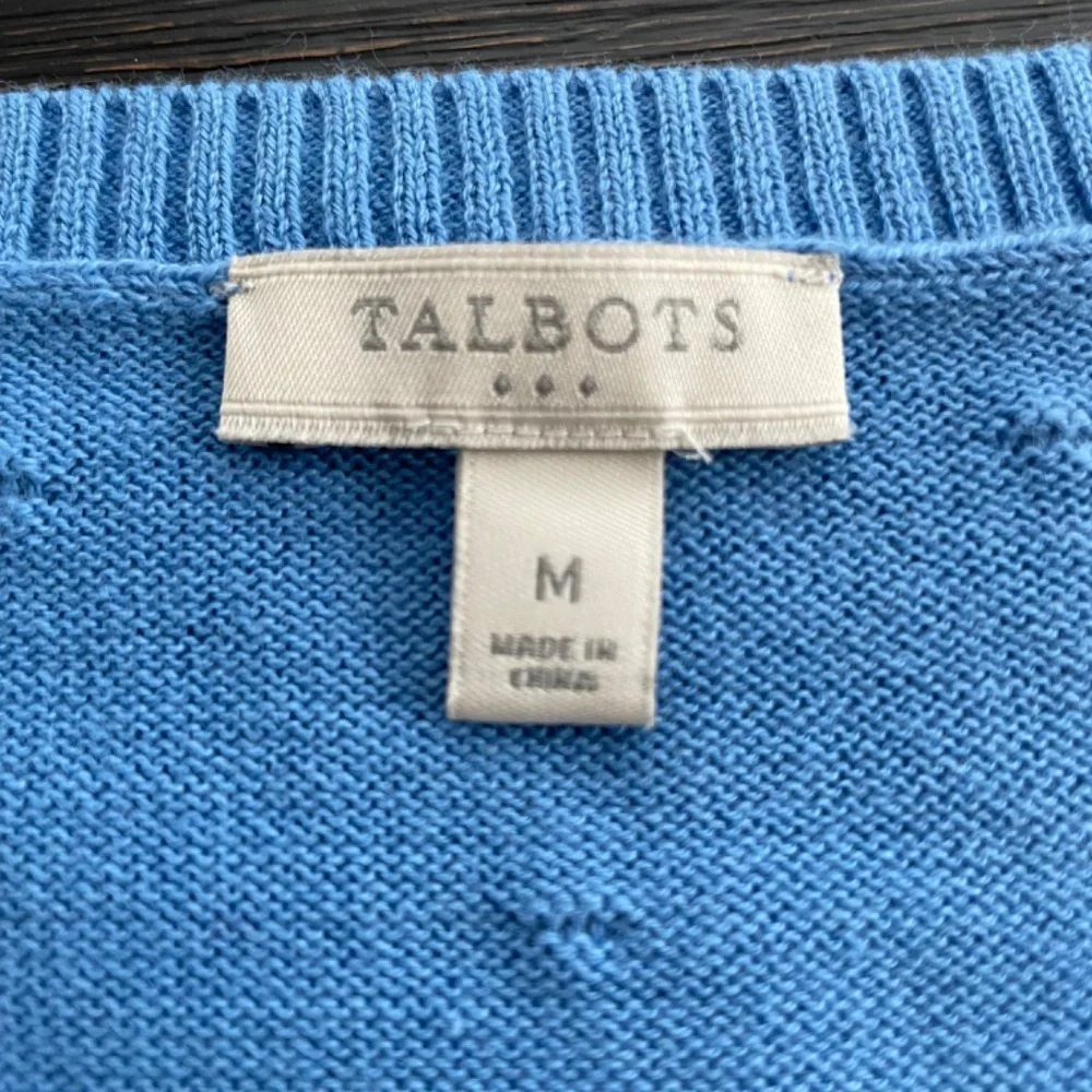TALBOTS Medium Blue 100% Cotton Clip Dot Sweater Long Sleeve Crew Neck